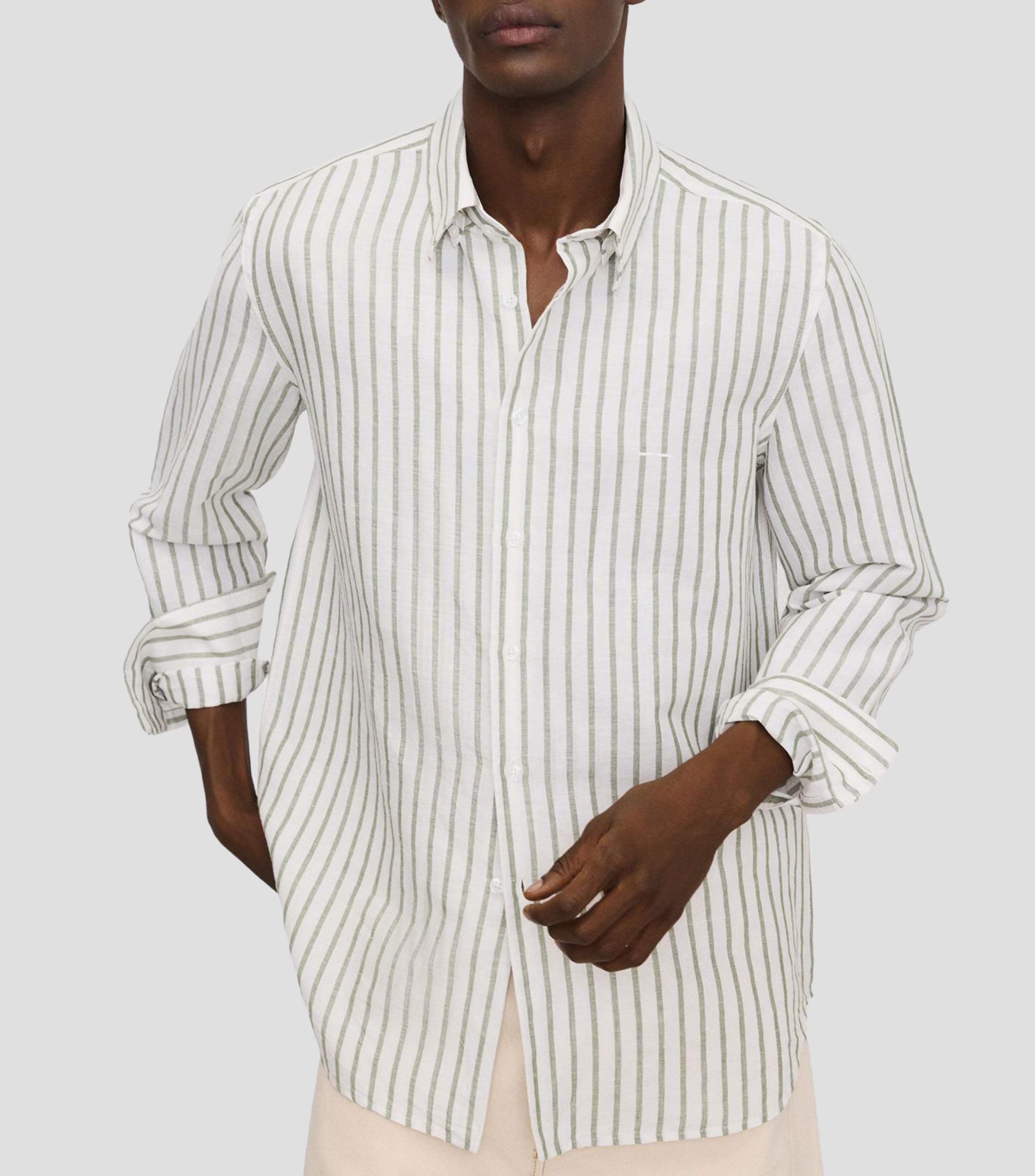 Camisa con rayas manga larga Hombre
